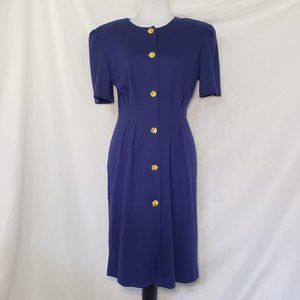 Vintage Late-70s Cirulean Blue Button Up Sweater Dress, Medium Business Casual